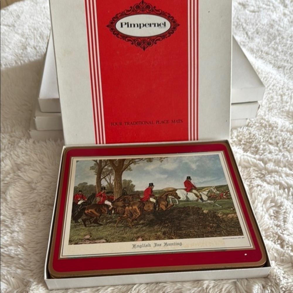Vintage Pimpernel Equestrian Red and White Picnic Size  Place Mats
